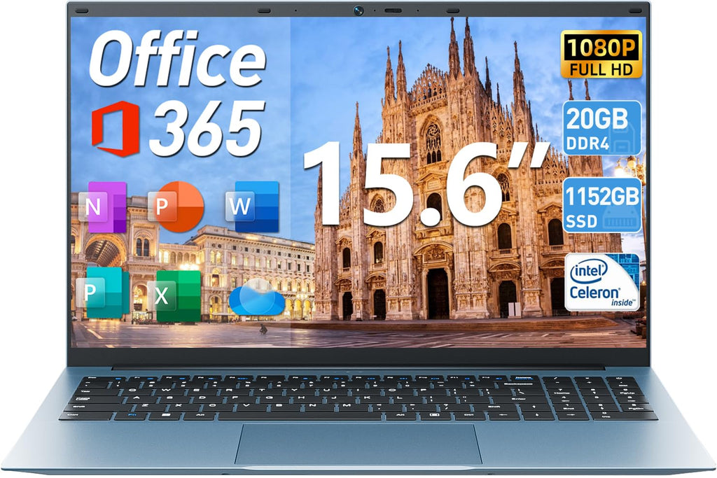 Naclud 15.6" Celeron N5095 20GB RAM 1128GB Hybrid SSD Laptop